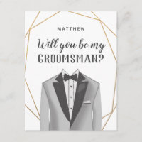 Geo Gold Tuxedo Groomsman Request Card