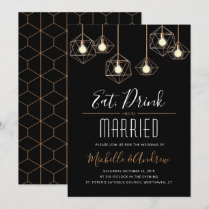 Invitación Geo Lights come bebidas y se casan con Bodas