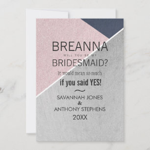 Invitación Geo Rosa de Marina Quartz, damas de honor azules y