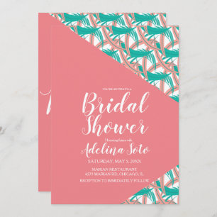 Invitación Geo Tropical Palm Coral Feathers Bridal Shower