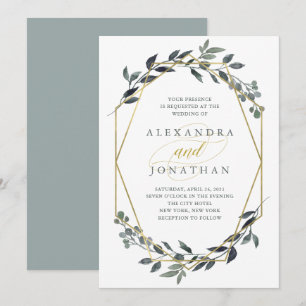 Invitación Geo verde  Boda Gold