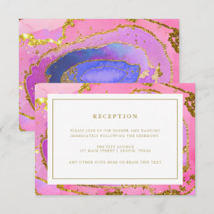 Invitación Geoda Rosa y Azul y Oro   Recepción de Boda