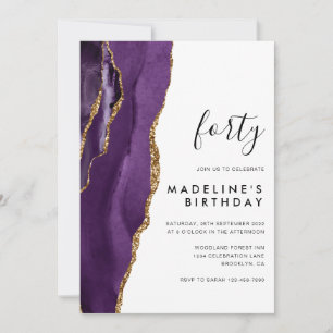 Invitación Geode 40 años de la Agate de Oro Púrpura minimalis