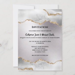 Invitación Geode acuarela boda de agendas plateadas de oro de