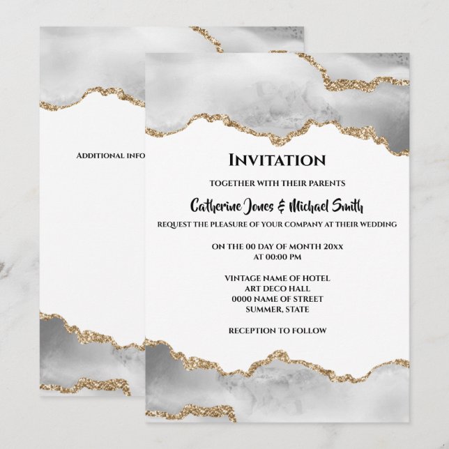 Invitación Geode acuarela faux gold agate elegante (Anverso / Reverso)