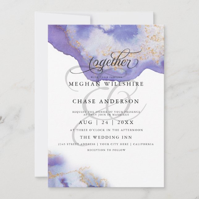 Invitación Geode acuarela moderna de Ametist BarefootBride™ (Anverso)