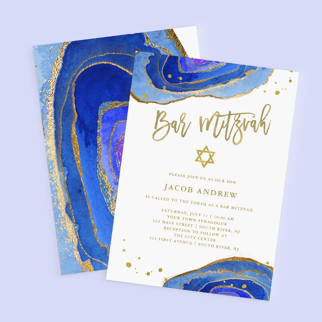 Invitación Geode azul acuarela con oro | Bar Mitzvah (Subido por el creador)
