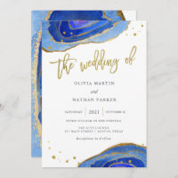 Geode azul acuarela con oro| Boda