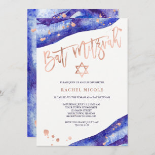 Invitación Geode azul y Faux Rosa Gold Look Bat Mitzvah