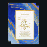 Invitación Geode azul y oro de bonito | Bat Mitzvah<br><div class="desc">Estas hermosas invitaciones a Bat Mitzvah presentan un paisaje geodésico pintado,  con varios matices de azul y de oro falso y marco. También aparecen una moderna tipografía de escritura de oro falsa y una estrella de David a juego.</div>
