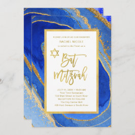 Invitación Geode azul y oro de bonito | Bat Mitzvah