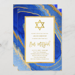 Invitación Geode azul y oro | Estrella de David Bar Mitzvah