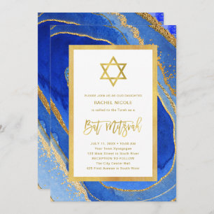 Invitación Geode azul y oro   Estrella de David Bat Mitzvah