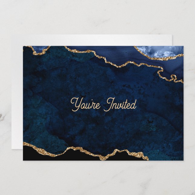 Invitación Geode Blue Gilded Birthday (Anverso / Reverso)