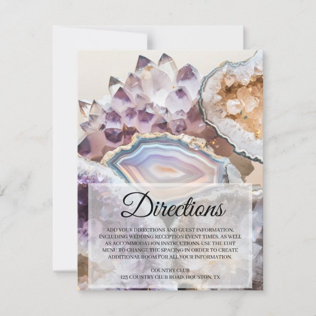 Invitación Geode Crystal Wedding Directions Insert Card (Anverso)