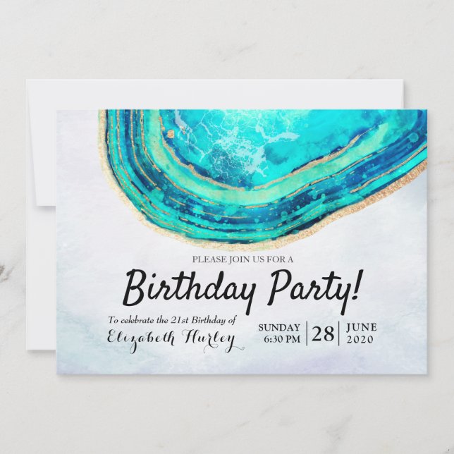 Invitación Geode de la acuarela de la fiesta de cumpleaños Ve (Anverso)