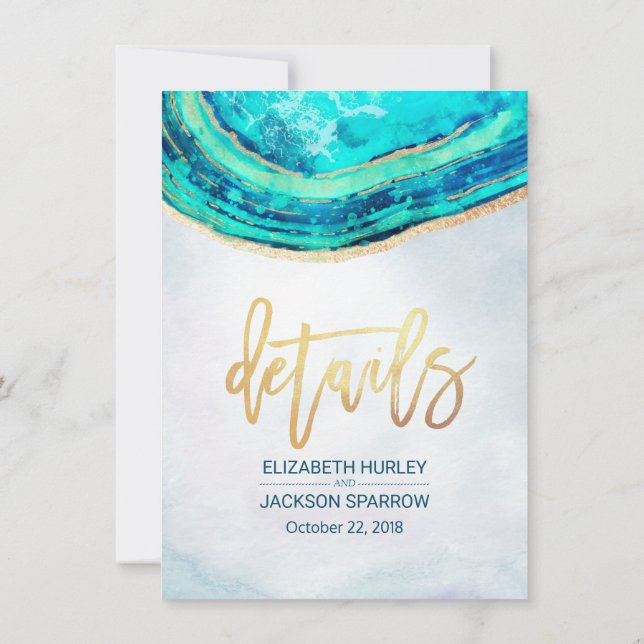 Invitación Geode de la acuarela del detalle del boda Verde az (Reverso)