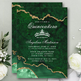 Invitación Geode de la Quinceanera Green Gold