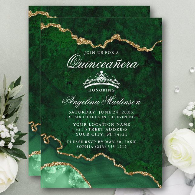 Invitación Geode de la Quinceanera Green Gold (Customize to add text or photos to back of card.)