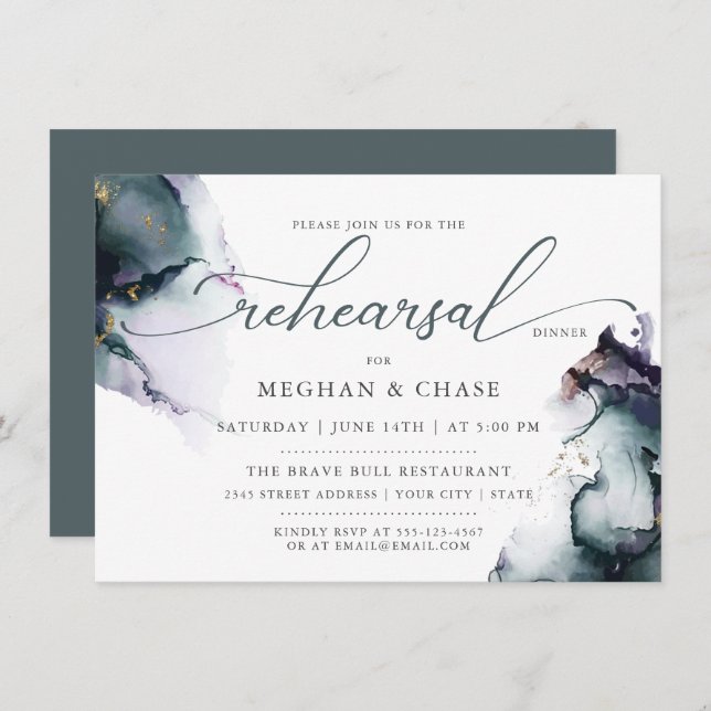 Invitación Geode Gem Amethyst Ocean Fantasy Púrpura Cian (Anverso / Reverso)