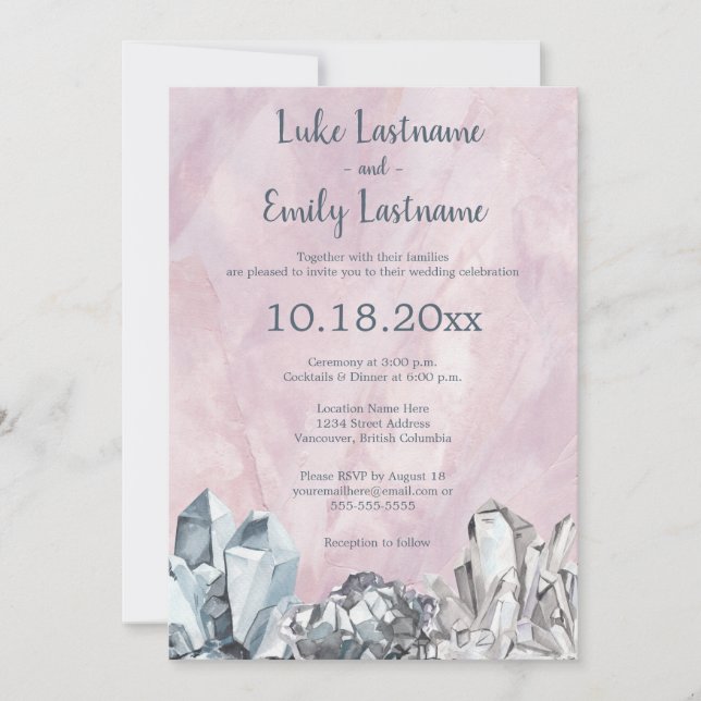 Invitación Geode & Gemstones en Boda de acuarela rosa (Anverso)