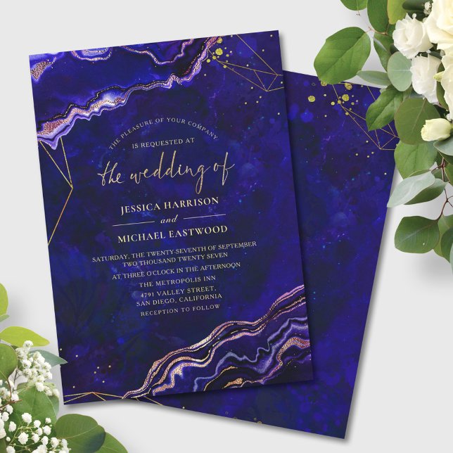Invitación Geode geométrico Deep Blue Rosa Boda de Agate de O (Subido por el creador)