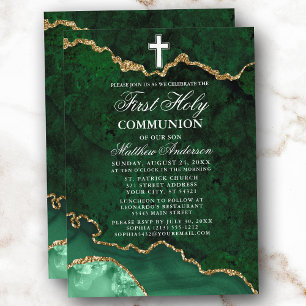 Invitación Geode Green Gold Marble Agate Geode First Holy Com