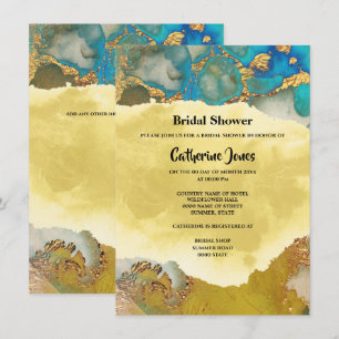 Invitación Geode moda oro agate azul acuarela novia