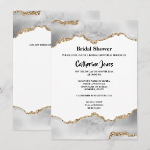 Invitación Geode moda oro agate blanco acuarela novia