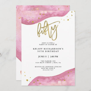 Invitación Geode rosa y aspecto dorado falso  50º cumpleaños