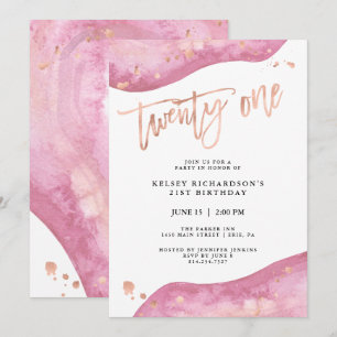 Invitación Geode rosado y aspecto de oro falso Rosa   21 cump