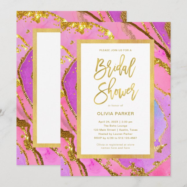 Invitación Geode rosado y oro de bonito | Bridal Shower (Anverso / Reverso)