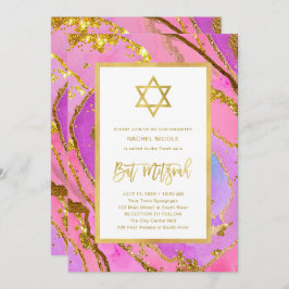 Invitación Geode rosado y oro | Estrella de David Bat Mitzvah