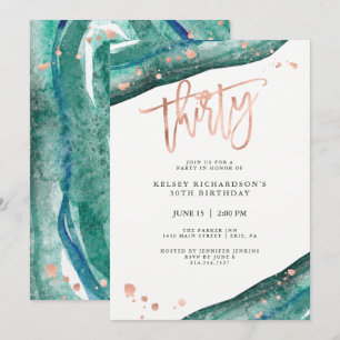 Invitación Geode verde azulado y falso Rosa Gold Look 30 cu