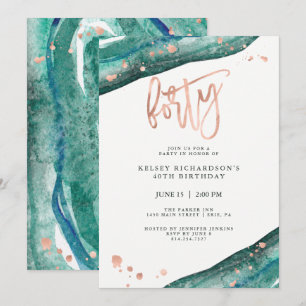 Invitación Geode verde azulado y falso Rosa Gold Look 40 cu