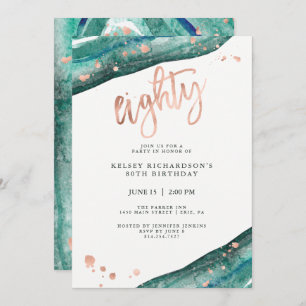 Invitación Geode verde azulado y falso Rosa Gold Look   80 cu