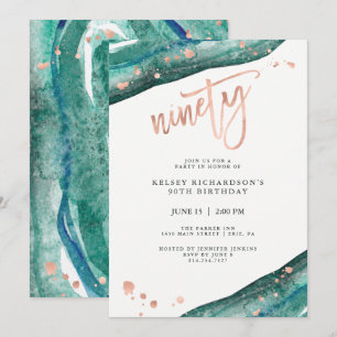Invitación Geode verde azulado y falso Rosa Gold Look 90 cu