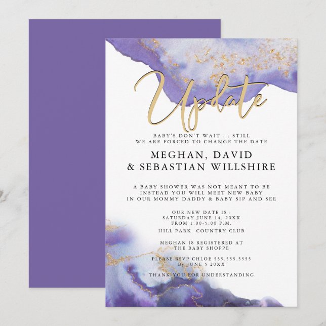Invitación Geodo de acuarela con acidez Baby Shower retardado (Anverso / Reverso)