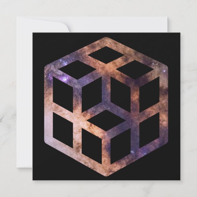 Invitación Geometría Astro de Cuadrícula de Cubo Espacial (Anverso)