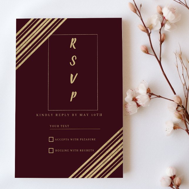 Invitación Geometría burdeos oro typo RSVP  (Geometrical burgundy gold typo RSVP )