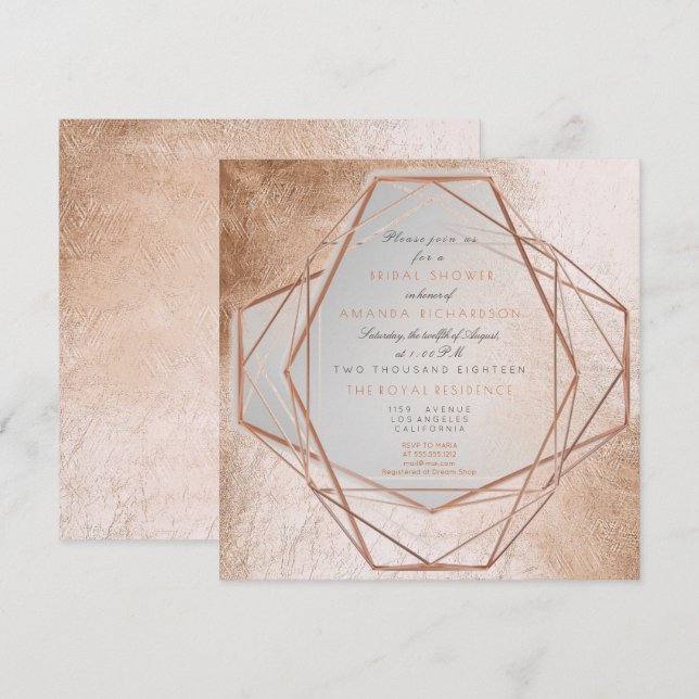 Invitación Geometría Cooper Bridal Shower Líneas metálicas (Anverso / Reverso)