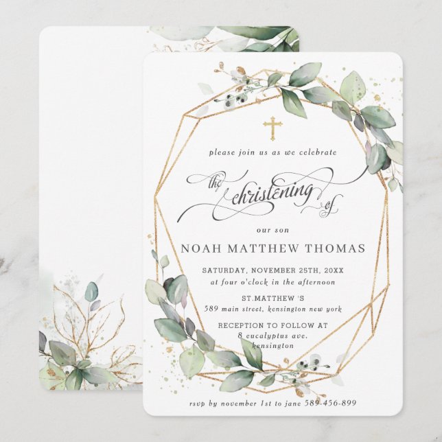 Invitación Geometría de cristalización de follaje de vegetaci (Anverso / Reverso)