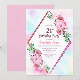 Invitación Geometría floral rosa 21ª Fiesta de cumpleaños
