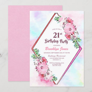 Invitación Geometría floral rosa 21ª Fiesta de cumpleaños
