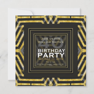 Invitación Geometría Funky Scifi Black Gold 40 cumpleaños
