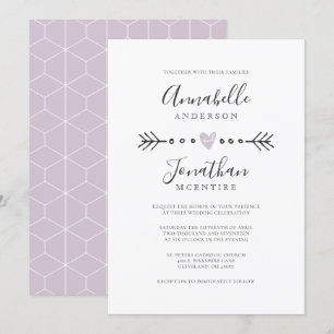 Invitación Geometría simple Corazón y Boda Lilac de flecha