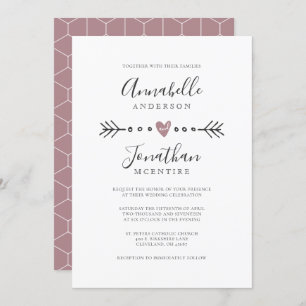 Invitación Geometría simple Corazón y Rosa con flecha polvo B