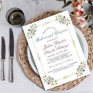 Invitación Geometría Vintage Motivo Clásico Cena de Ensayo