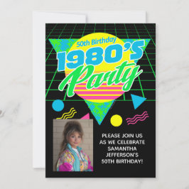 Invitación Geometric 1980s 80s 50th Photo Birthday Party