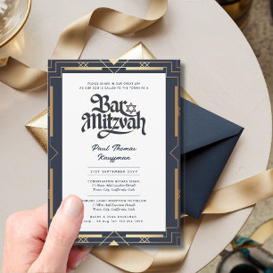 Invitación Geometric BAR MITZVAH Calidad Naval Oro Moderno